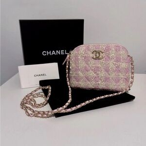 Pink Tweed Crossbody Bag